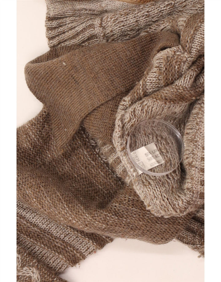 Vintage Mens Graphic Cardigan Sweater Large Brown Patchwork Wool