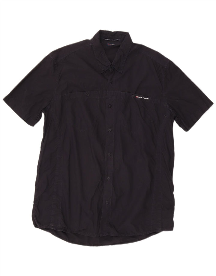Cape Horn Mens Short Sleeve Shirt IT 52 Large Navy Blue Cotton