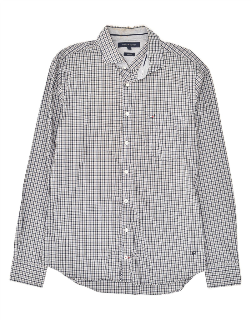 TOMMY HILFIGER Mens Slim Fit Shirt Large Grey Check Cotton | Vintage Tommy Hilfiger | Thrift | Second-Hand Tommy Hilfiger | Used Clothing | Messina Hembry 