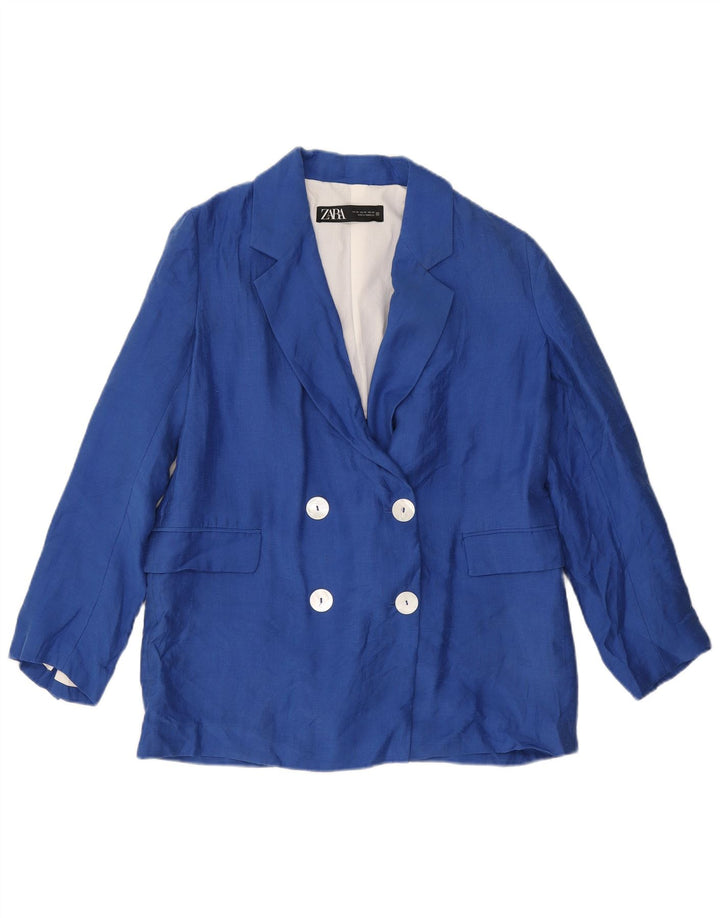 Zara Womens Double Breasted Oversized Blazer Jacket UK 6 XS Blue Lyocell