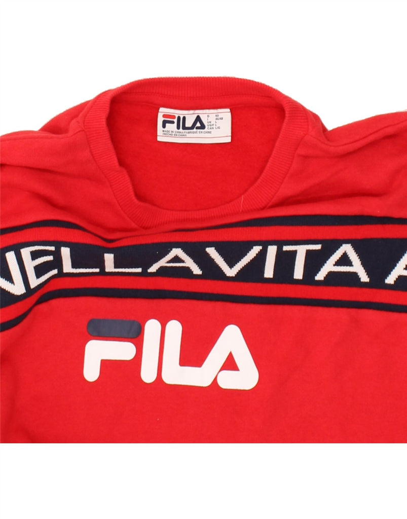 FILA Womens Crop Graphic Sweatshirt Jumper UK 14 Large Red Cotton | Vintage Fila | Thrift | Second-Hand Fila | Used Clothing | Messina Hembry 