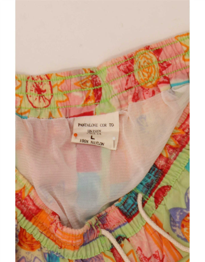 Vintage Mens Unisex Abstract Pattern Swimming Shorts Large Multicoloured