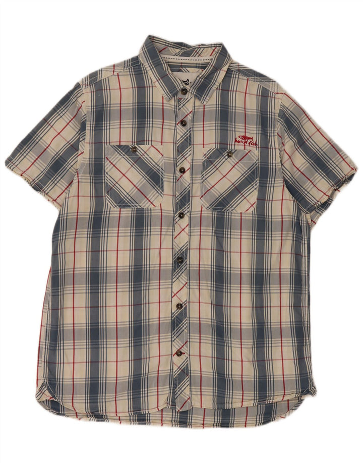 Weird Fish Mens Short Sleeve Shirt Large Blue Check Cotton