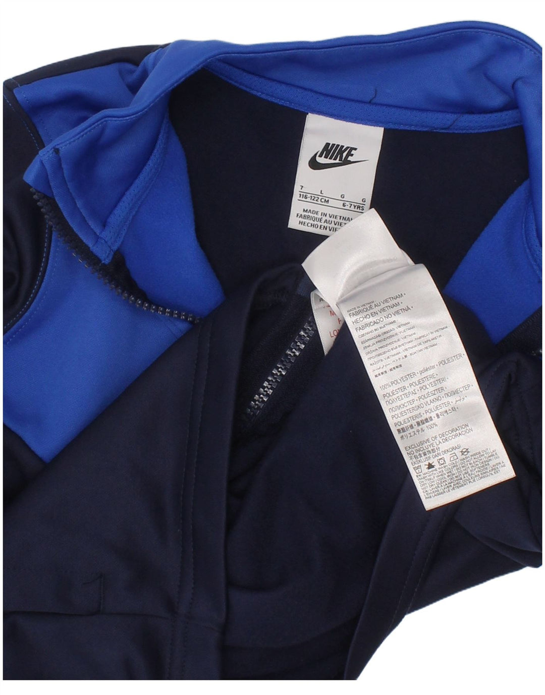 Nike Boys Tracksuit Top Jacket 6-7 Years Large Navy Blue Colourblock