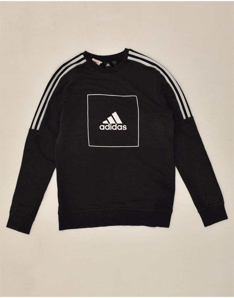 ADIDAS Boys Graphic Sweatshirt Jumper 13-14 Years Black Cotton | Vintage Adidas | Thrift | Second-Hand Adidas | Used Clothing | Messina Hembry 