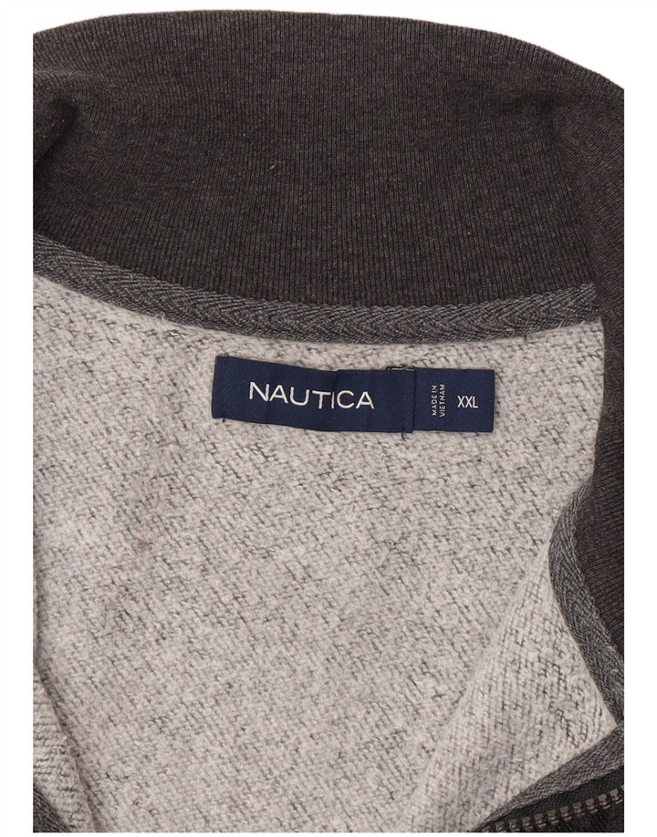 Nautica Mens Zip Neck Sweatshirt Jumper 2XL Grey Check