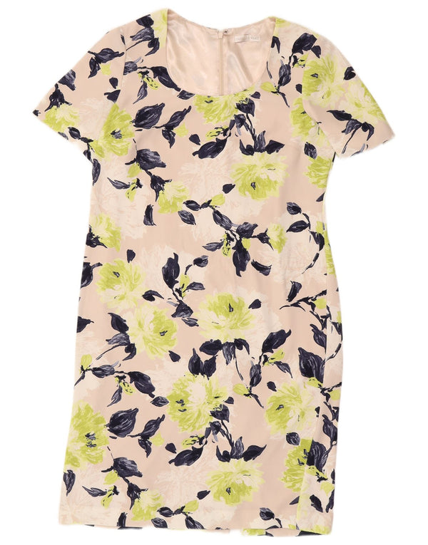 JACQUES VERT Womens Short Sleeves Sheath Dress UK 12 Medium Beige Floral