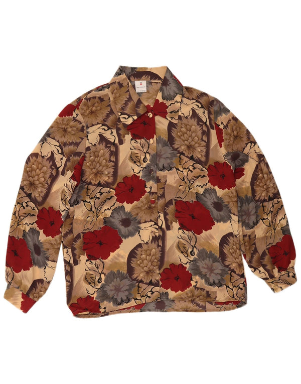 Vintage Womens Shirt Blouse UK 12 Medium Multicoloured Floral Polyester