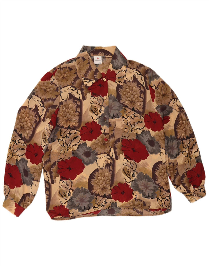 Vintage Womens Shirt Blouse UK 12 Medium Multicoloured Floral Polyester