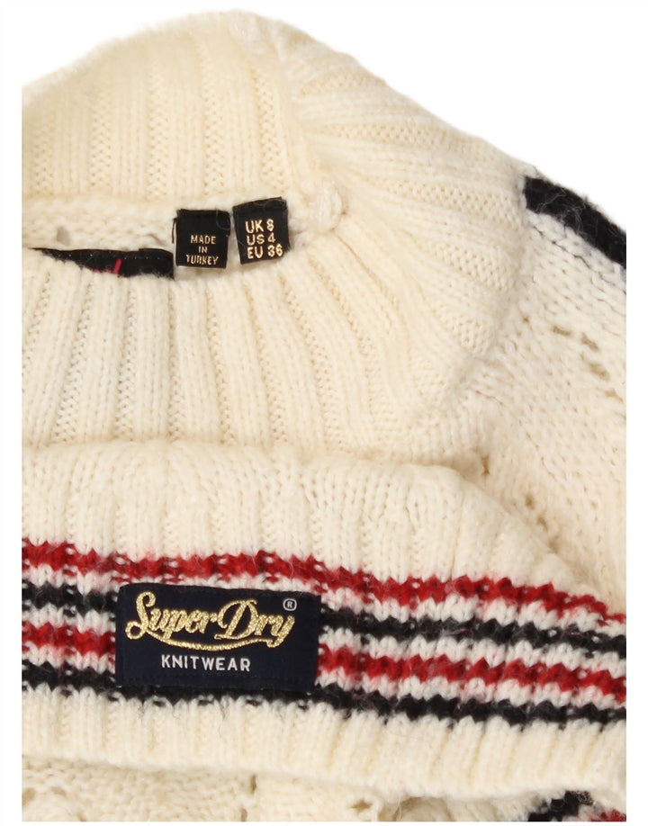 Superdry Womens Turtle Neck Jumper Sweater UK 8 Small Off White Striped