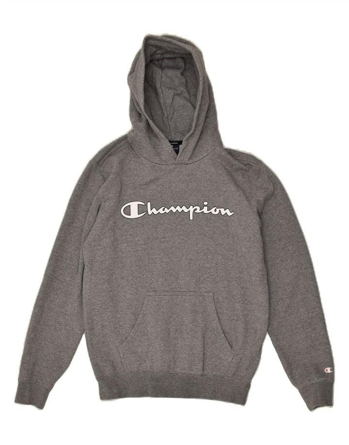 CHAMPION Mens Graphic Hoodie Jumper Small Grey Cotton | Vintage Champion | Thrift | Second-Hand Champion | Used Clothing | Messina Hembry 