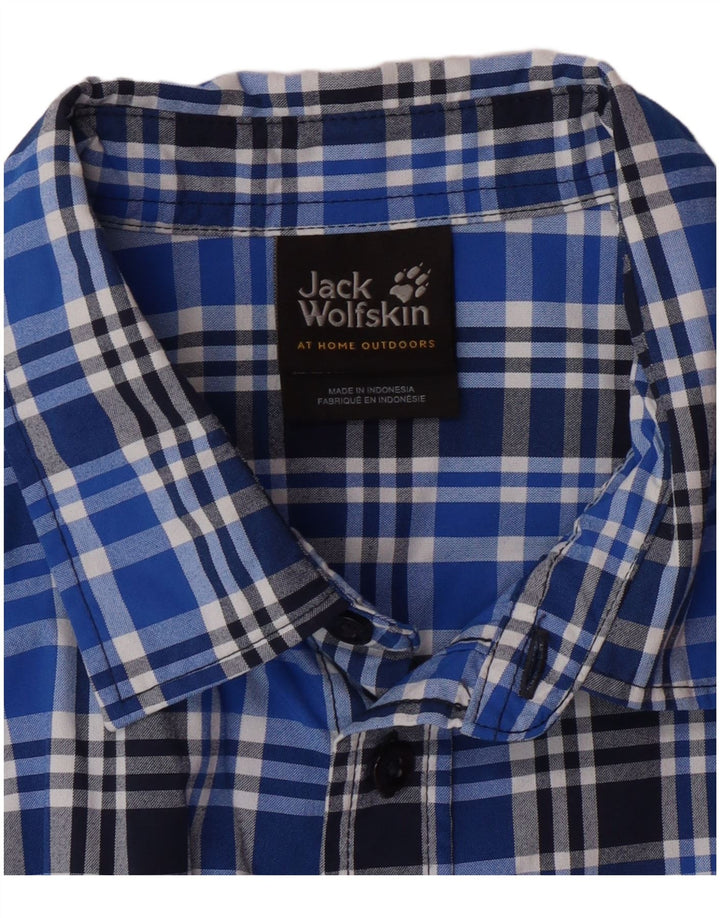 JACK WOLFSKIN Mens Short Sleeve Shirt UK 36/38 Small Blue Check Polyamide