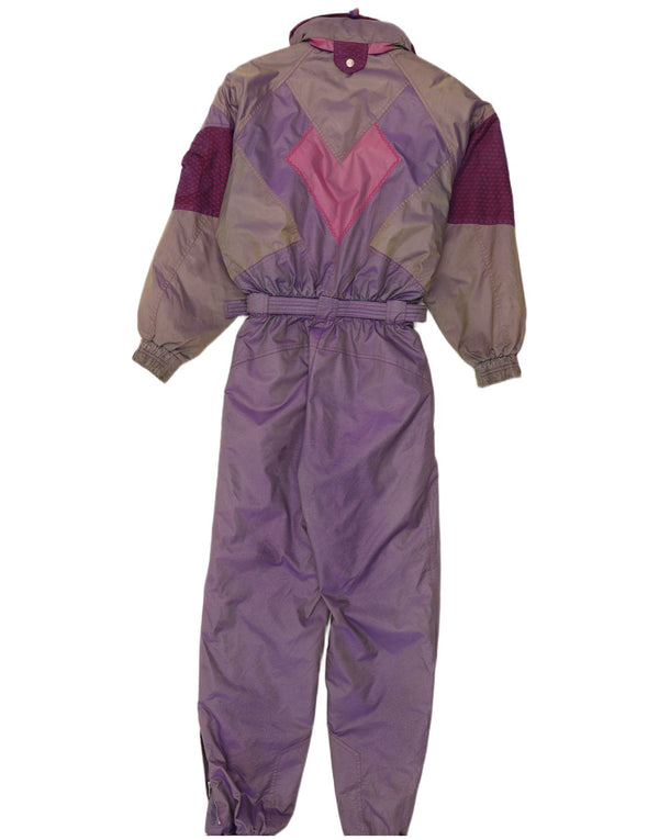 Vintage Womens Hooded Ski Jumpsuit EU 38 Medium Purple Colourblock