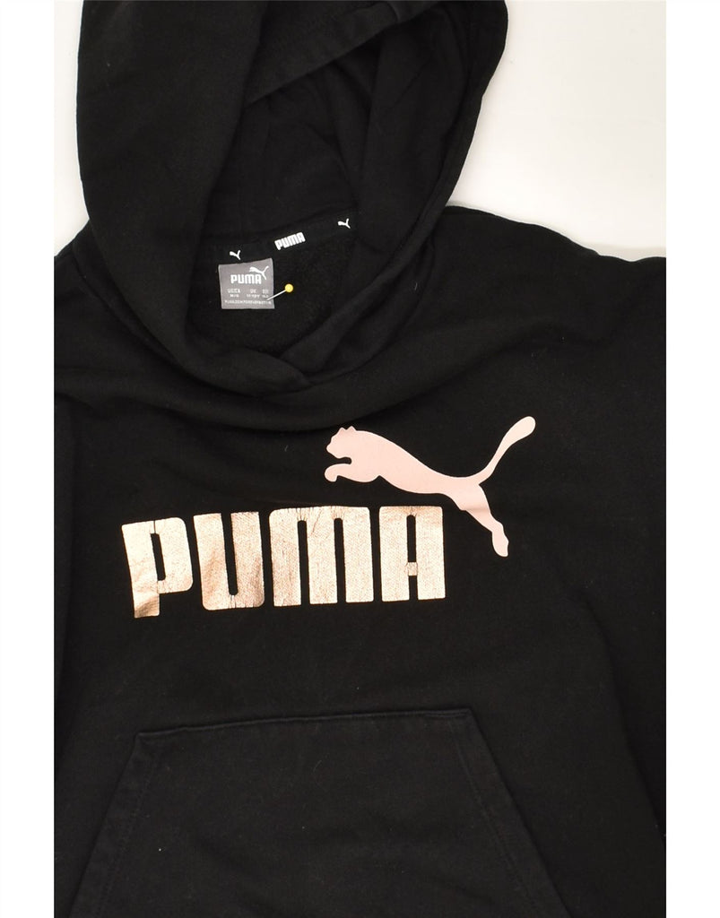 PUMA Girls Graphic Hoodie Jumper 11-12 Years Black Cotton | Vintage Puma | Thrift | Second-Hand Puma | Used Clothing | Messina Hembry 