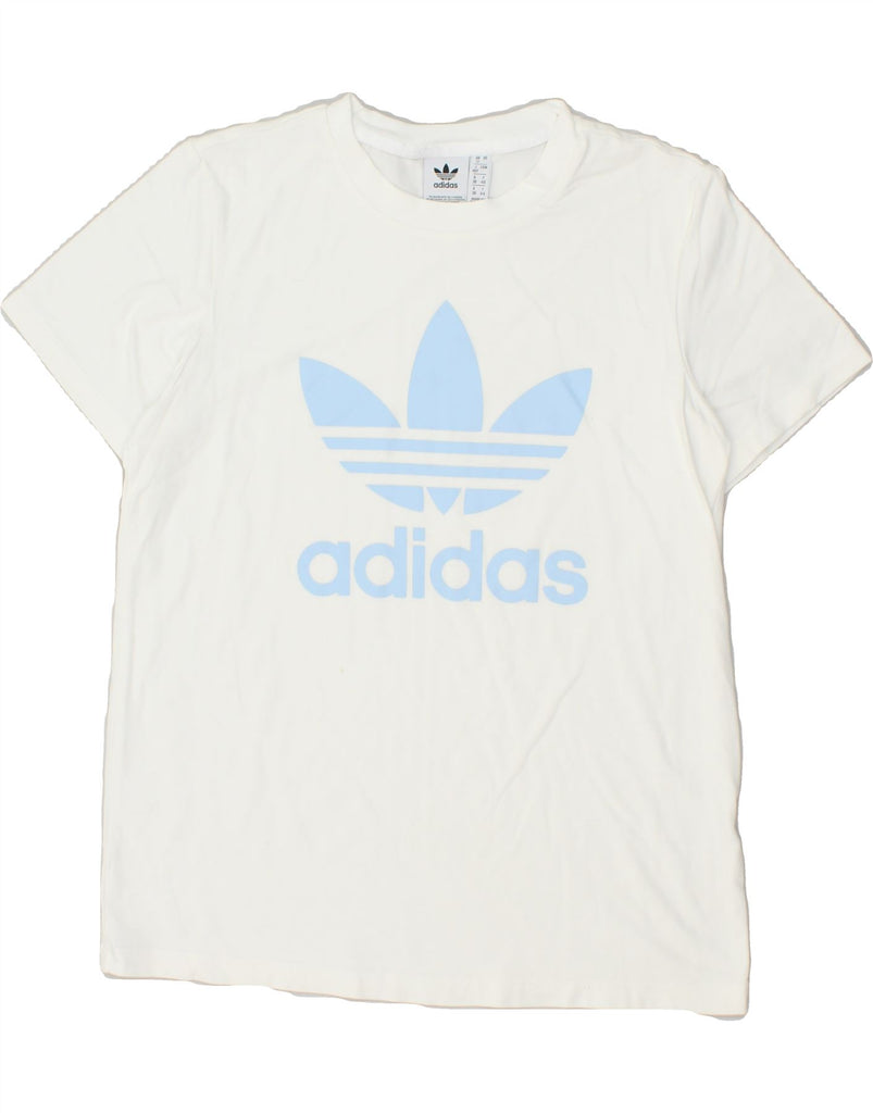 ADIDAS Womens Graphic T-Shirt Top UK 12 Medium White | Vintage Adidas | Thrift | Second-Hand Adidas | Used Clothing | Messina Hembry 