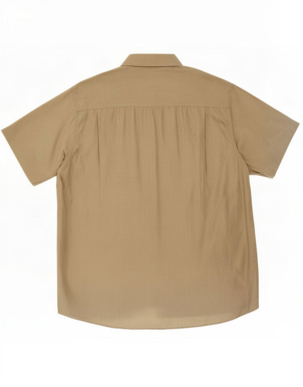 Green Leaves Mens Short Sleeve Shirt Size 40/41 Large Khaki Silk