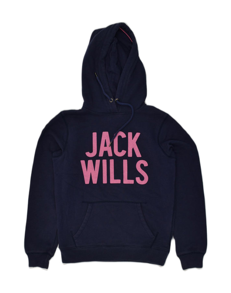 JACK WILLS Womens Graphic Hoodie Jumper UK 10 Small  Navy Blue Cotton | Vintage Jack Wills | Thrift | Second-Hand Jack Wills | Used Clothing | Messina Hembry 