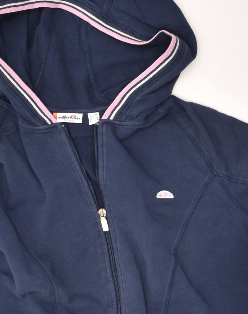 ELLESSE Womens Zip Hoodie Sweater UK 14 Large Navy Blue Cotton | Vintage Ellesse | Thrift | Second-Hand Ellesse | Used Clothing | Messina Hembry 