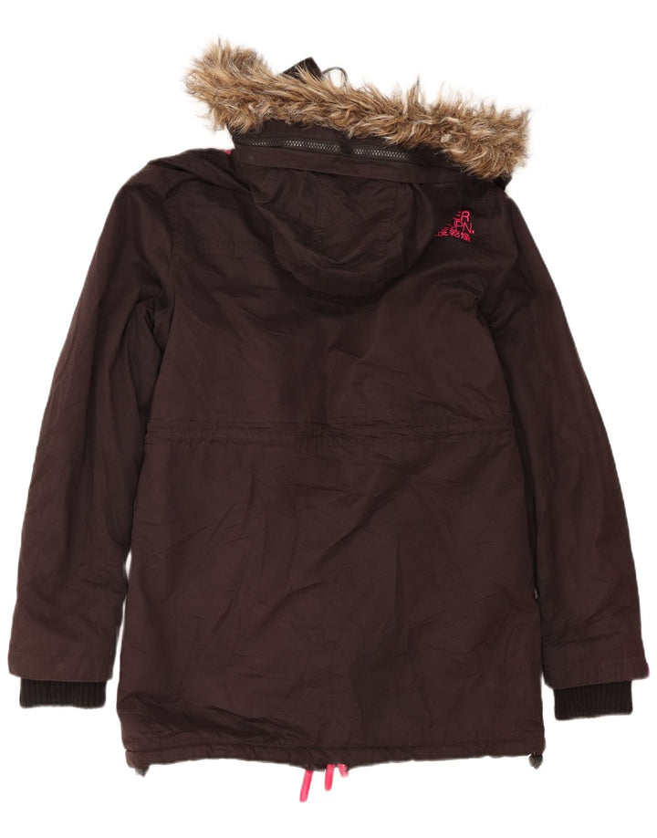 Superdry Womens Windcheater Hooded Parka Jacket UK 14 Medium Black