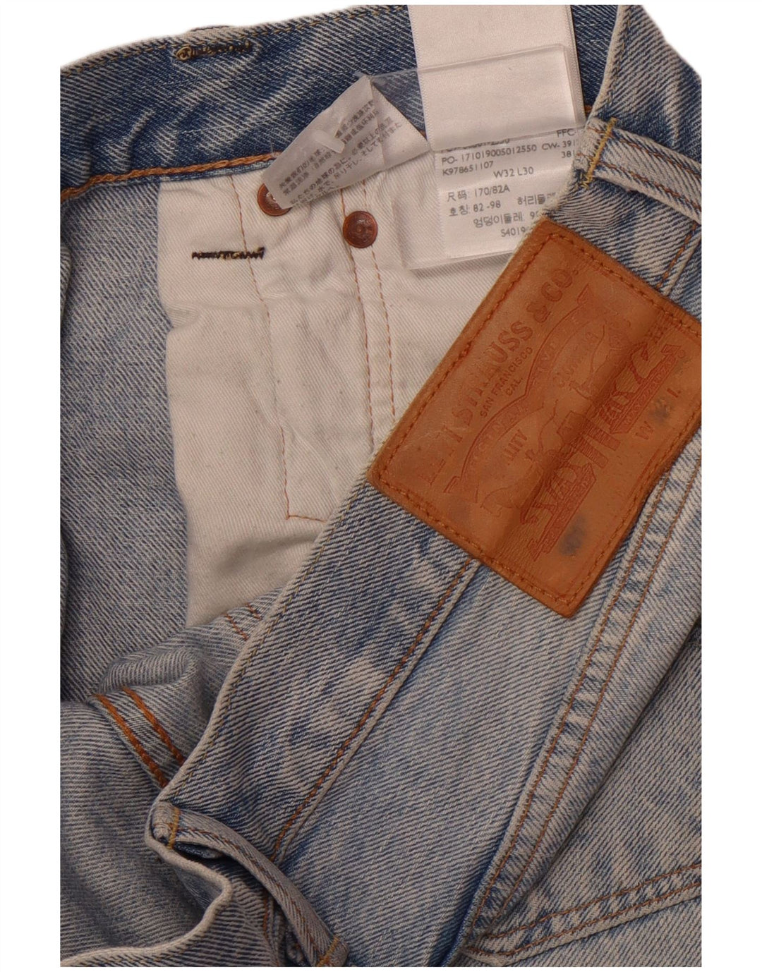 LEVI'S Mens 501 Straight Jeans W32 L30 Blue Cotton