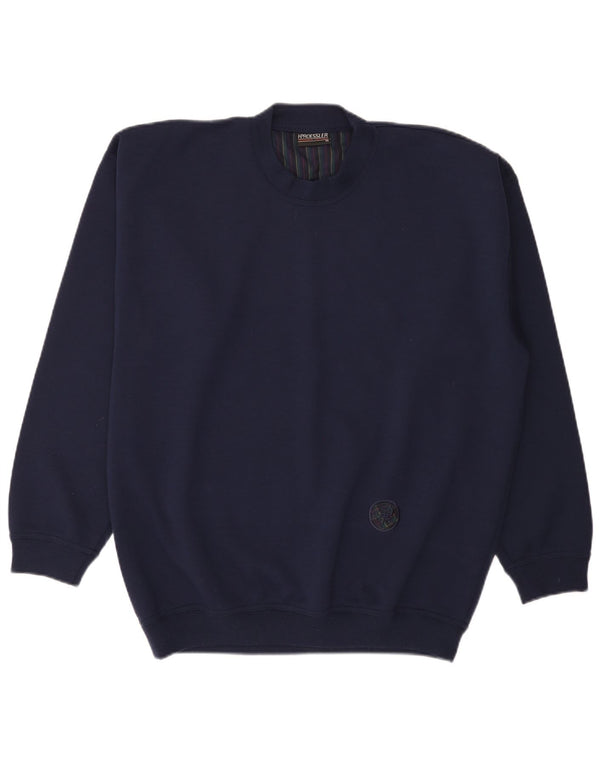 Vintage Mens Crew Neck Jumper Sweater EU 52 Large Navy Blue Polyacrylic