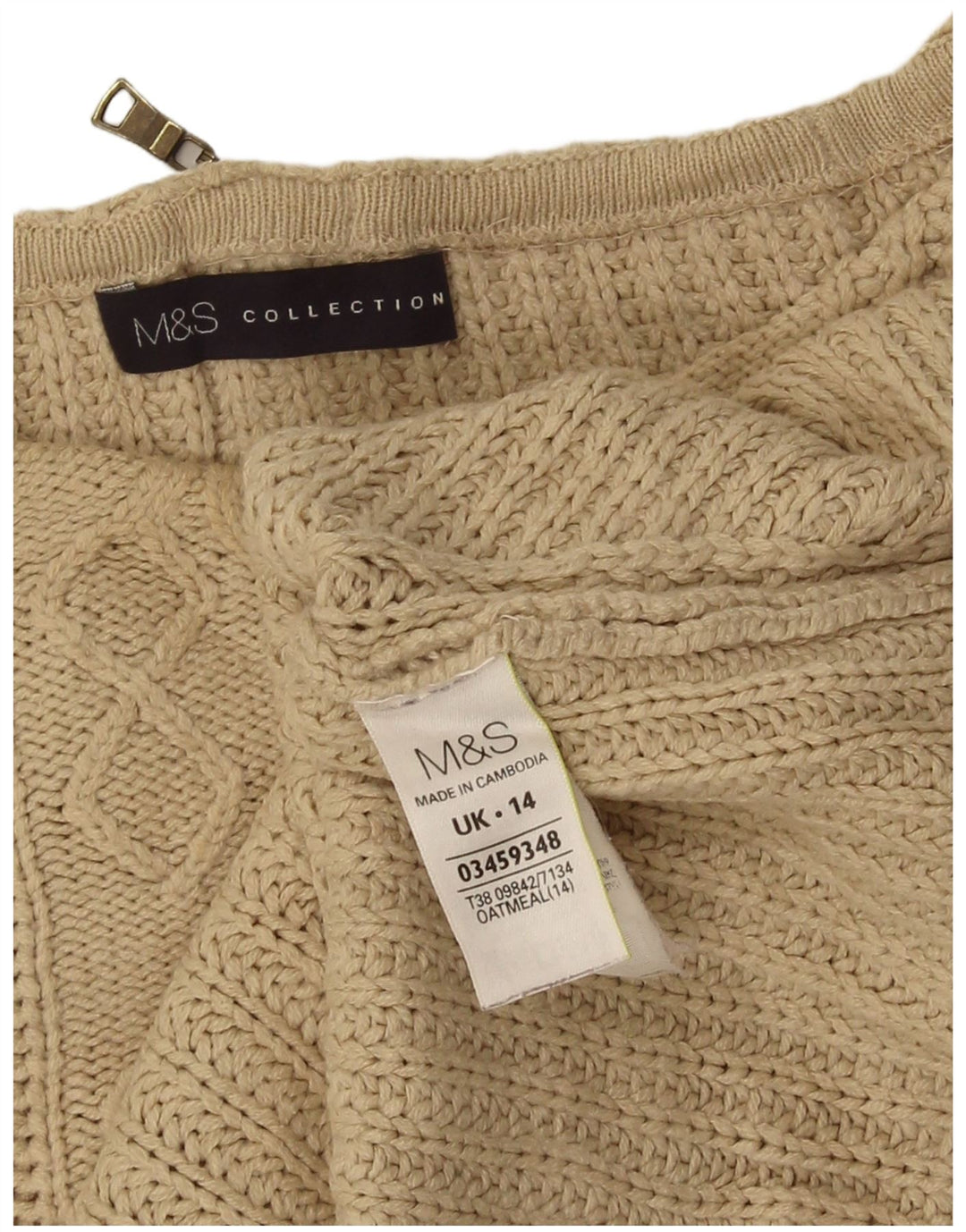 Marks & Spencer Womens Oversized Boat Neck Jumper Sweater UK 14 Large Beige