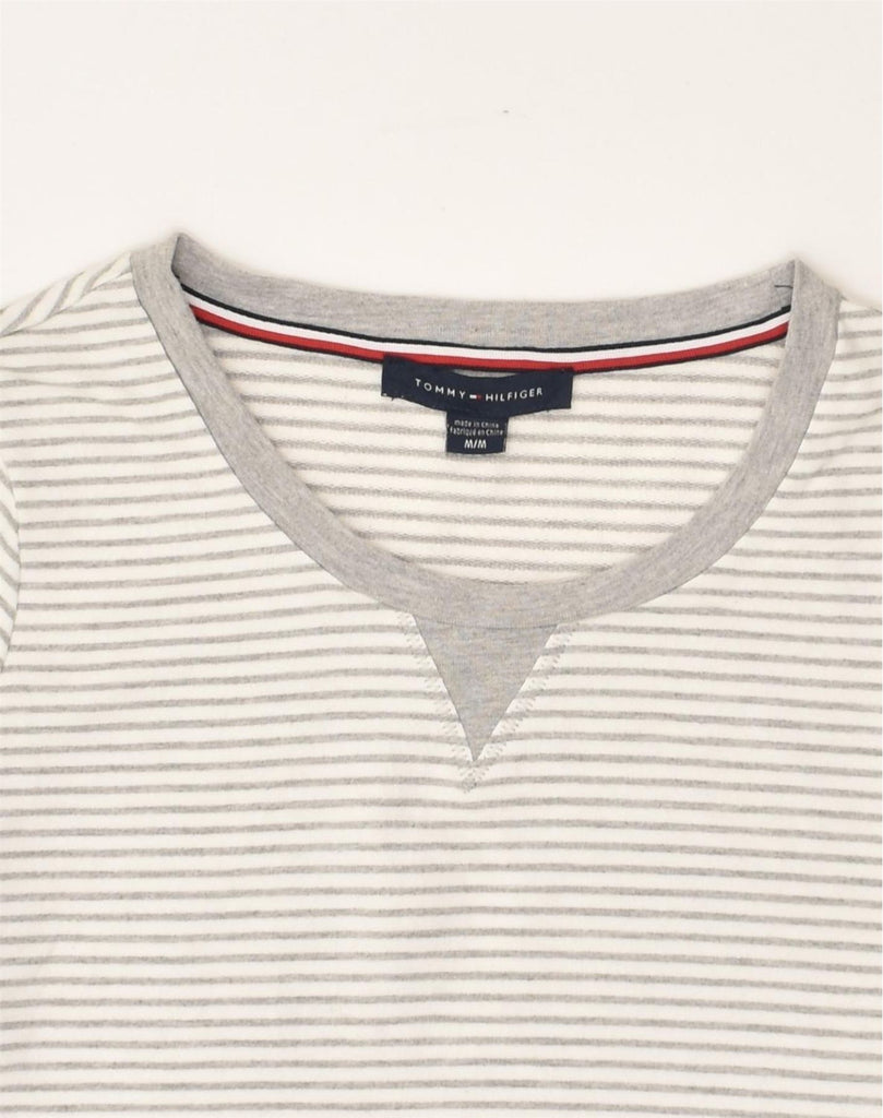 TOMMY HILFIGER Womens Top Long Sleeve UK 14 Medium Grey Striped Cotton | Vintage Tommy Hilfiger | Thrift | Second-Hand Tommy Hilfiger | Used Clothing | Messina Hembry 