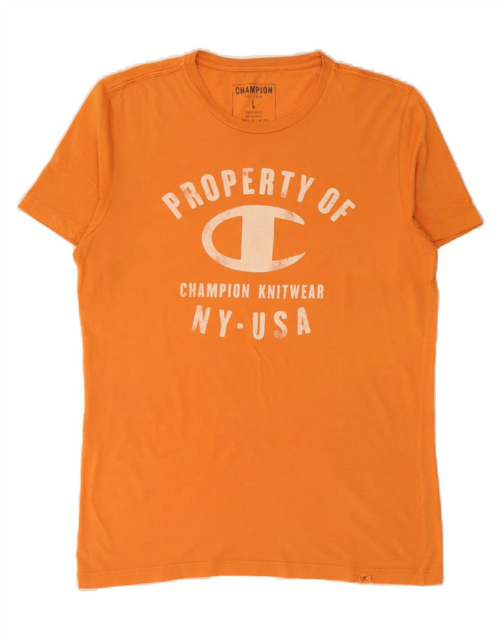 CHAMPION Mens Graphic T-Shirt Top Large Orange Vintage Champion and Second-Hand Champion from Messina Hembry 