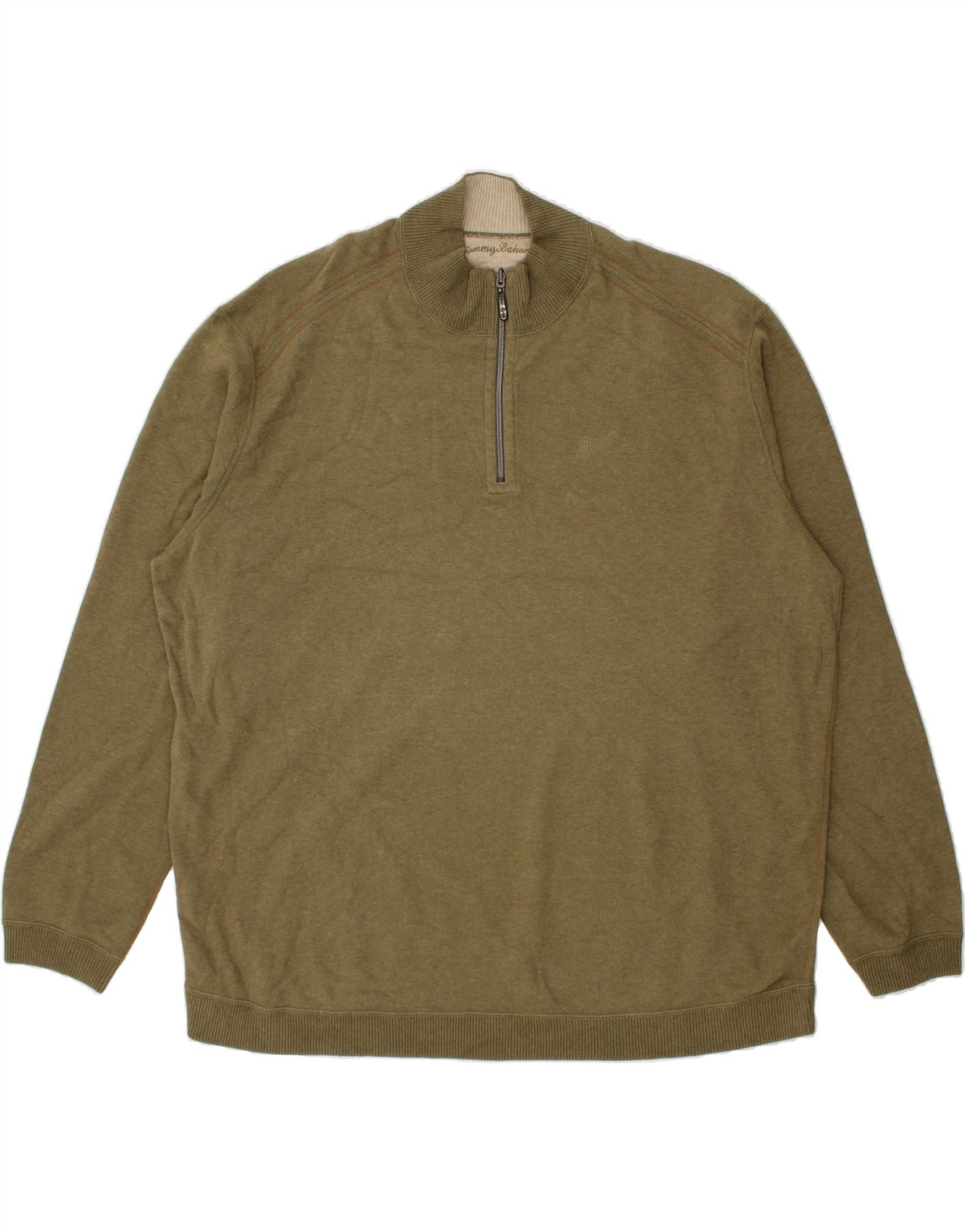 TOMMY BAHAMA Mens Loose Fit Zip Neck Jumper Sweater Large Khaki