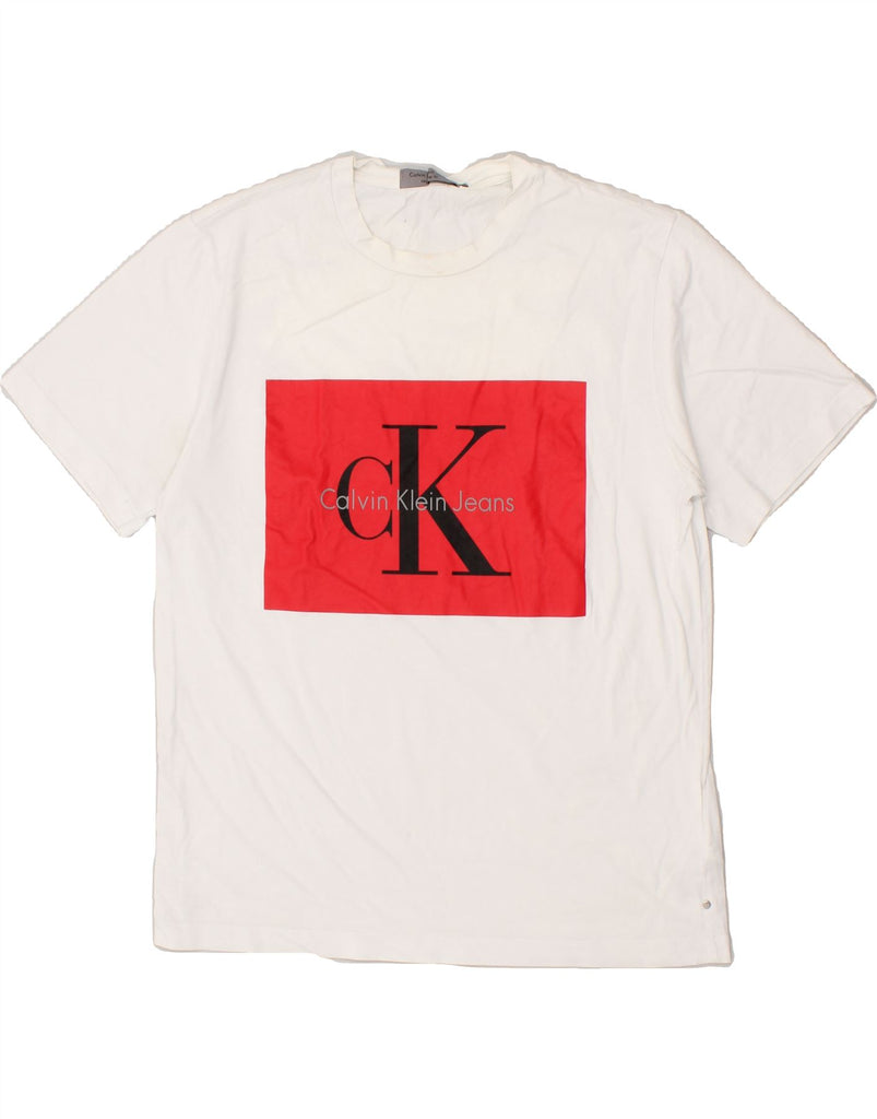 CALVIN KLEIN Womens Graphic T-Shirt Top UK 14 Medium White Cotton | Vintage Calvin Klein | Thrift | Second-Hand Calvin Klein | Used Clothing | Messina Hembry 
