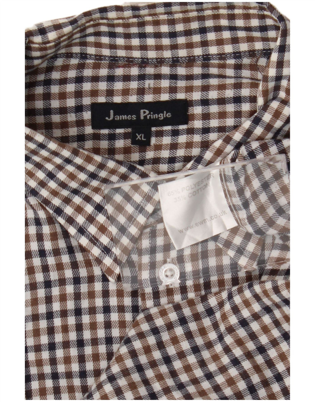 James Pringle Mens Shirt XL Brown Check Polyester