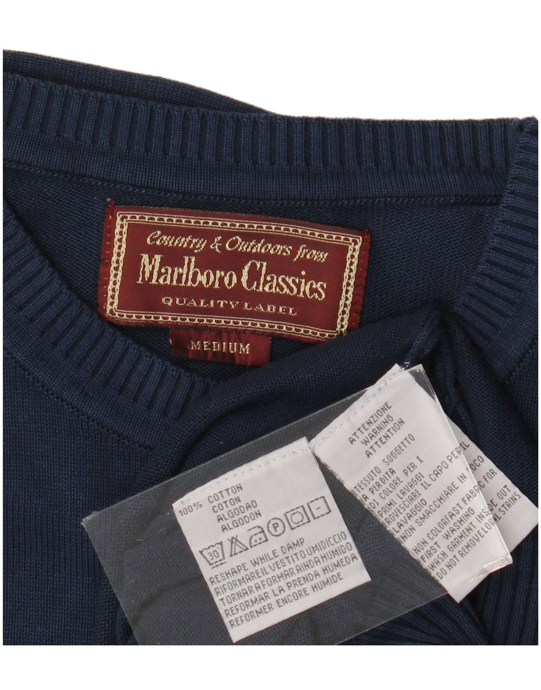 Marlboro Classics Mens Crew Neck Jumper Sweater Medium Navy Blue Cotton