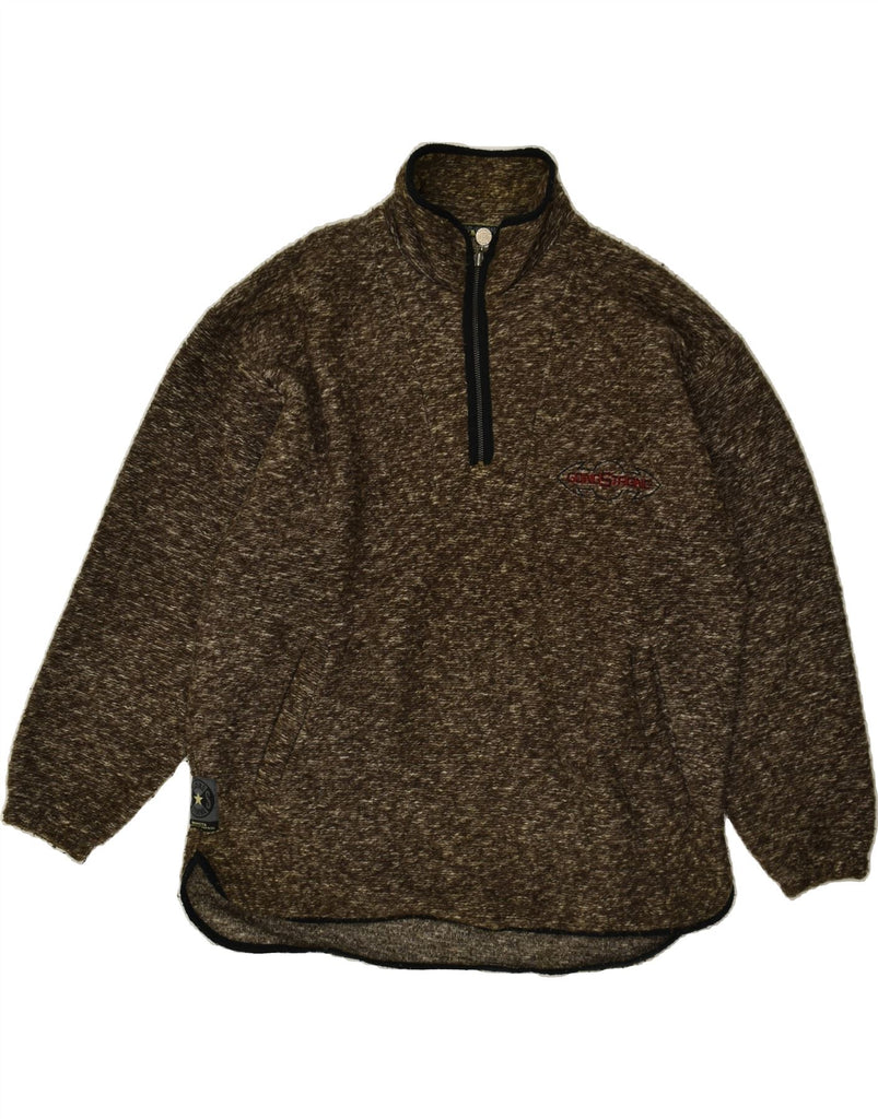 INVICTA Mens Zip Neck Jumper Sweater XL Brown Flecked Cotton | Vintage Invicta | Thrift | Second-Hand Invicta | Used Clothing | Messina Hembry 