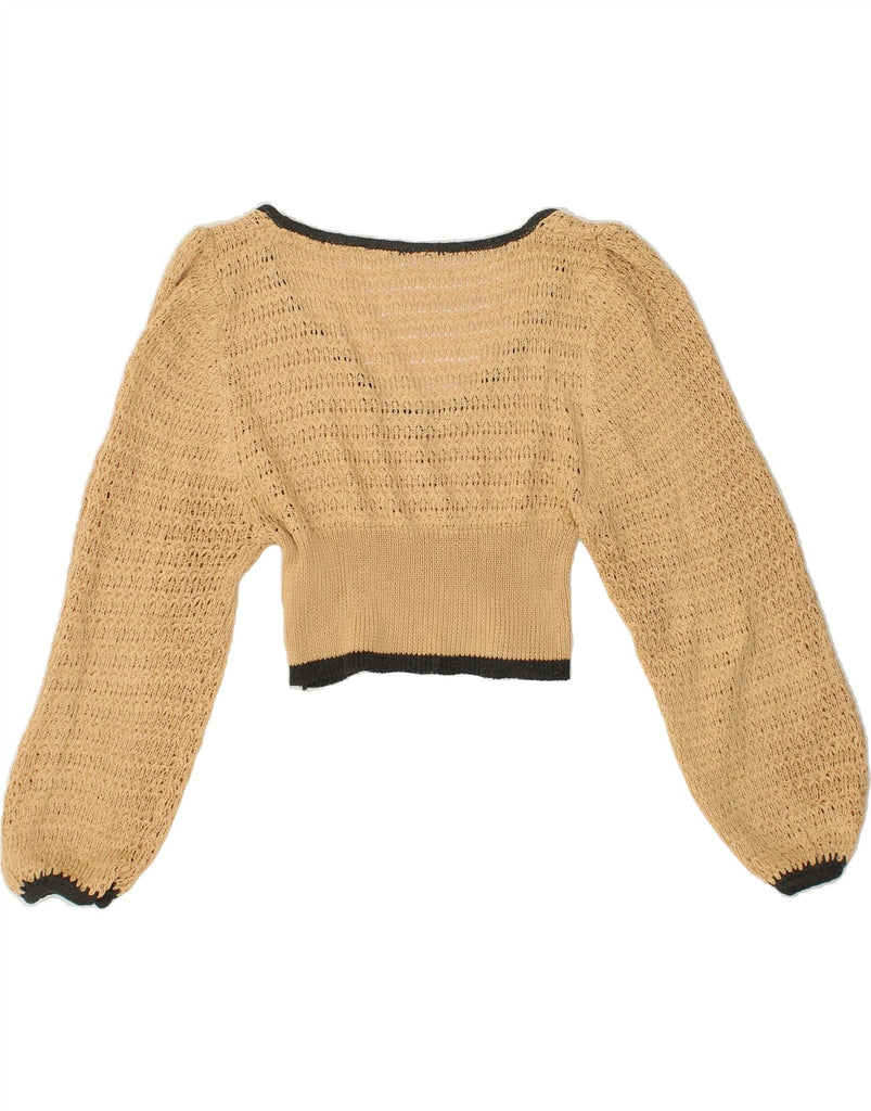 SHEIN Womens Crop V-Neck Jumper Sweater UK 12 Medium Beige Acrylic | Vintage Shein | Thrift | Second-Hand Shein | Used Clothing | Messina Hembry 