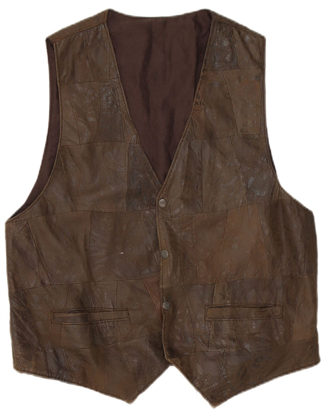 Vintage Mens Leather Waistcoat Medium Brown