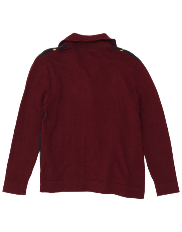 Vintage Womens Cardigan Sweater UK 12 Medium Burgundy Argyle/Diamond