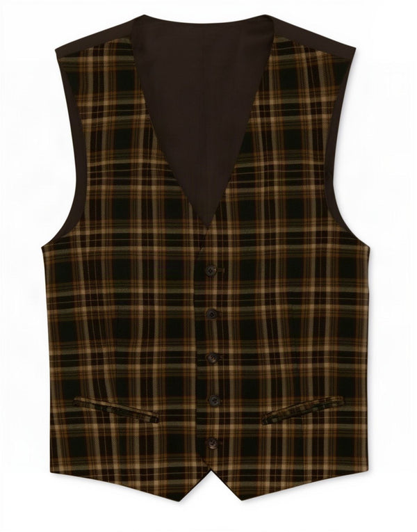 Vintage Mens Waistcoat IT 48 Medium Green Check Virgin Wool