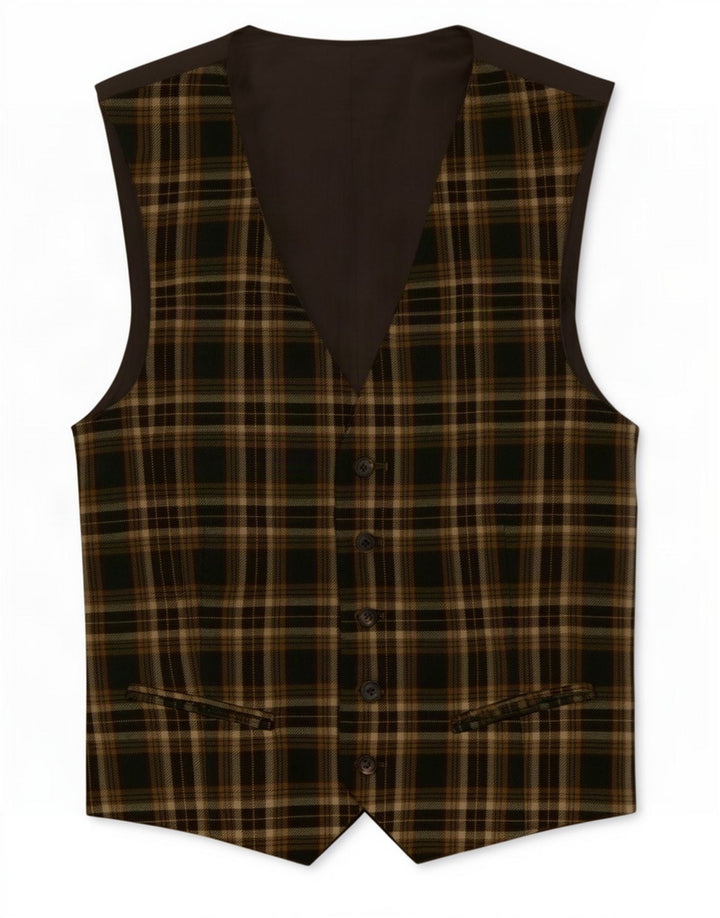 Vintage Mens Waistcoat IT 48 Medium Green Check Virgin Wool