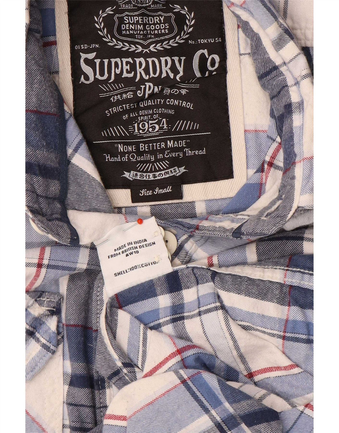 Superdry Mens Flannel Shirt Small Blue Plaid Cotton