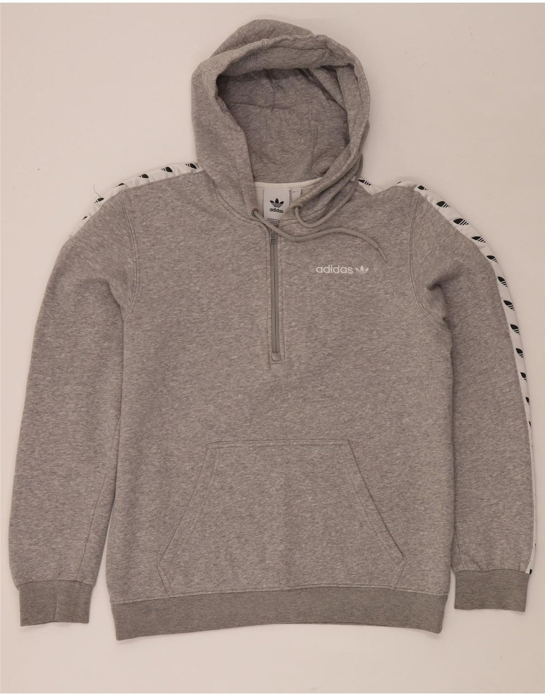ADIDAS Mens Graphic Zip Neck Hoodie Jumper Medium Grey Cotton