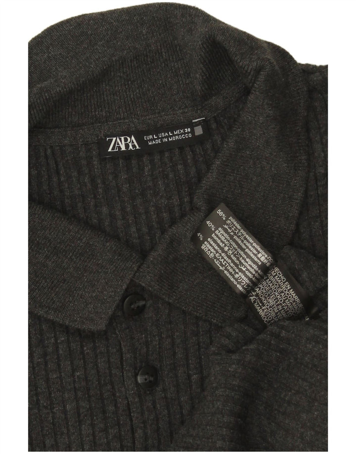 Zara Mens Polo Neck Jumper Sweater Large Grey Polyester