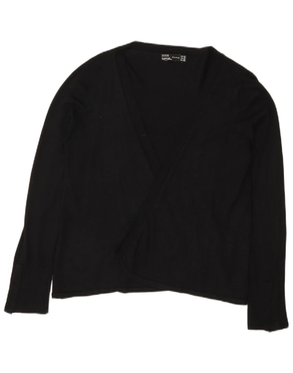 Zara Womens Open Cardigan Sweater UK 14 Large Black Rayon