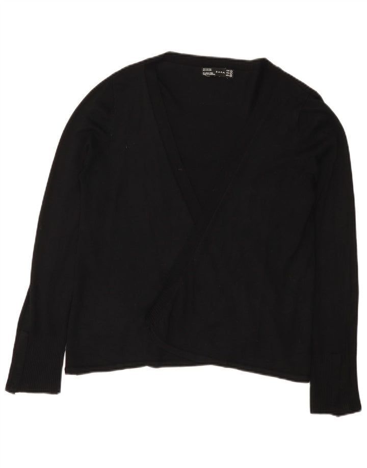 Zara Womens Open Cardigan Sweater UK 14 Large Black Rayon