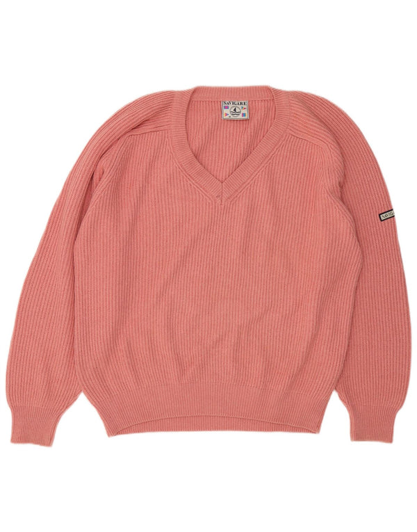 Navigare Womens Oversized V-Neck Jumper Sweater UK 14 Medium Pink Cotton
