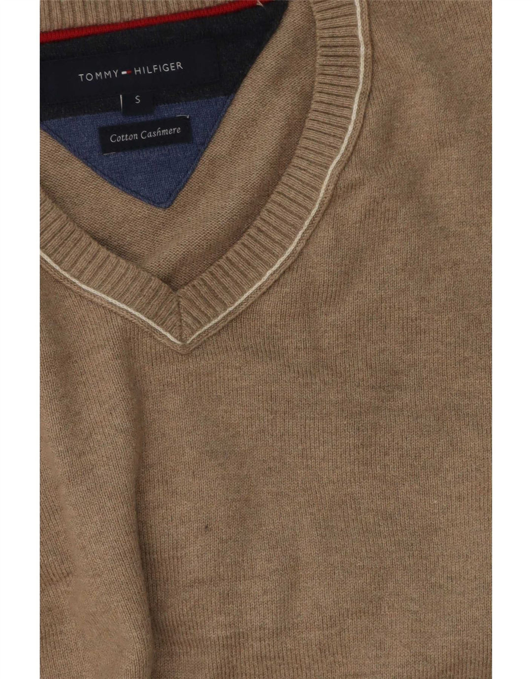Tommy Hilfiger Mens V-Neck Jumper Sweater Small Grey Cotton