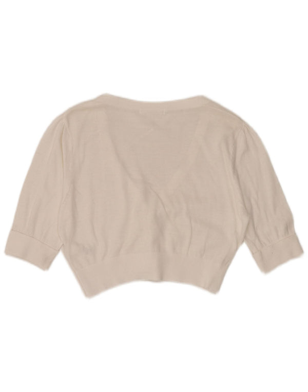 Marks & Spencer Womens 1/2 Sleeve Bolero Jumper UK 14 Large White Cotton