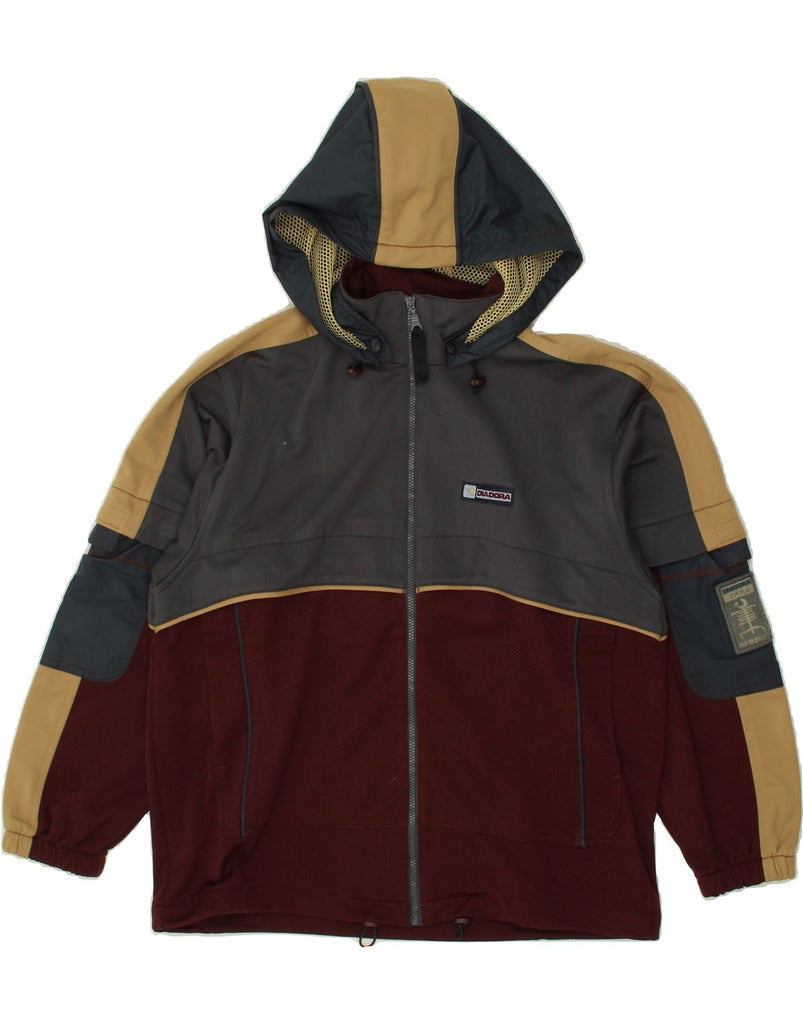 DIADORA Boys Hooded Tracksuit Top Jacket 12-13 Years Maroon Colourblock Vintage Diadora and Second-Hand Diadora from Messina Hembry 