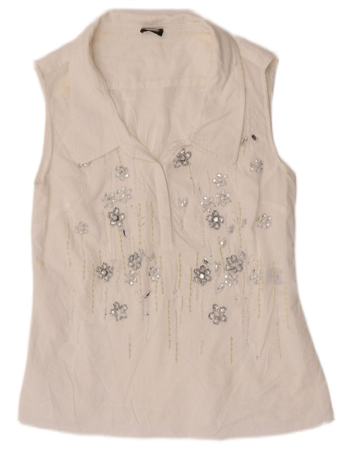 Dolce & Gabbana Womens Sleeveless Blouse Top IT 44 Medium White Designer