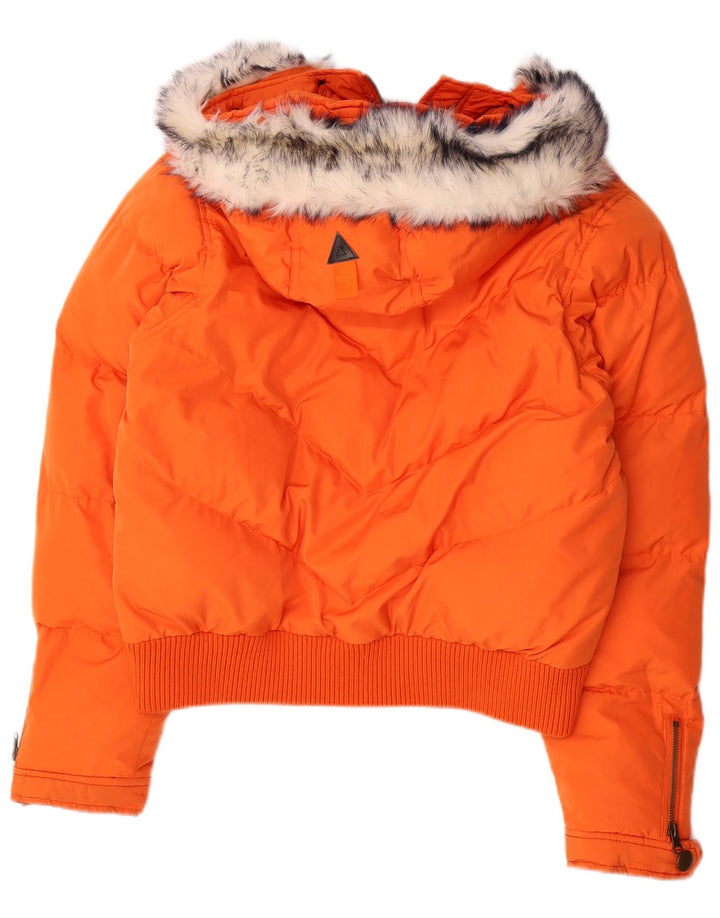 Brugi Womens Hooded Padded Jacket UK 14 Large Orange Polyester