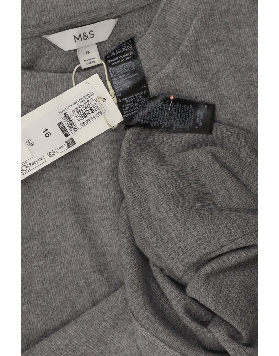 Marks & Spencer Womens T-Shirt Top UK 16 Large Grey Polyester